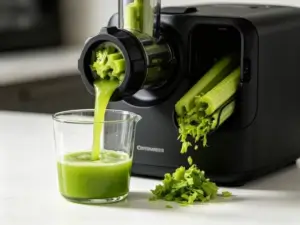 Using the best masticating cold press juicer to extract pure pulp-free green celery juice for Anthony William protocol