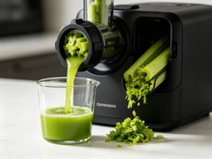 Using the best masticating cold press juicer to extract pure pulp-free green celery juice for Anthony William protocol