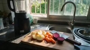The best slow masticating juicer and high power blender on a kitchen counter for raw vegan diet